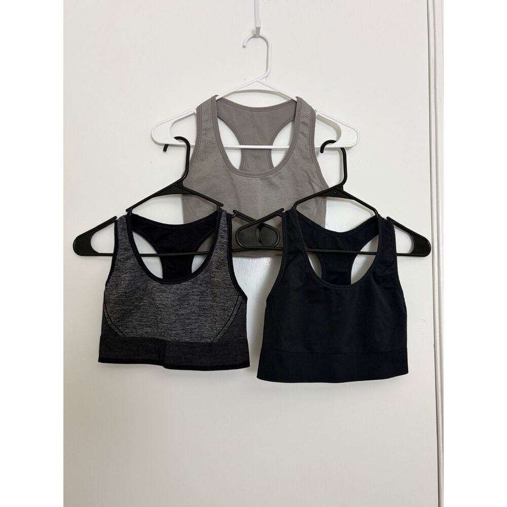 All In Motion Sports Bra Bundle Womens Medium Support Seamless Gray Black